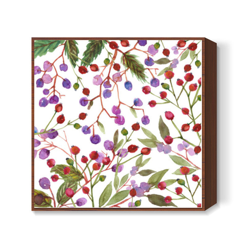 Cute Winter Berries Colorful Watercolor Pattern Illustration Square Art Prints