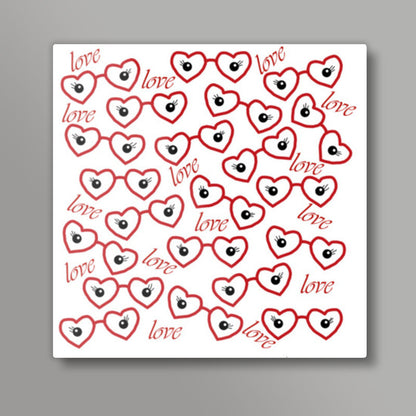 Valentines Day Heart Shaped Glasses Retro Love Pattern Square Art Prints