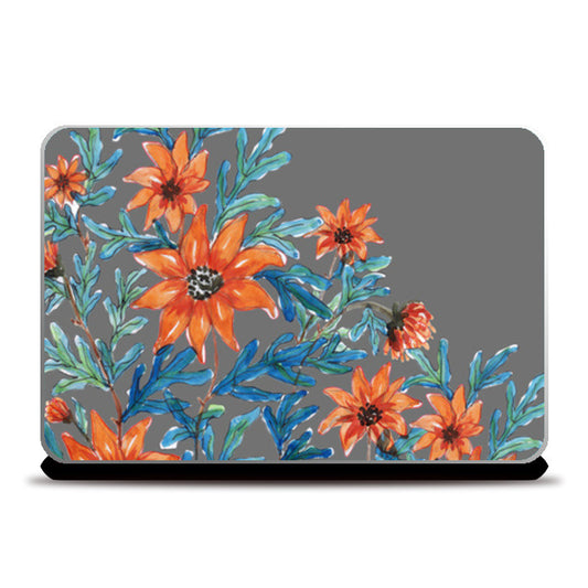 Orange Wildflowers Hand Painted Design Laptop Skins