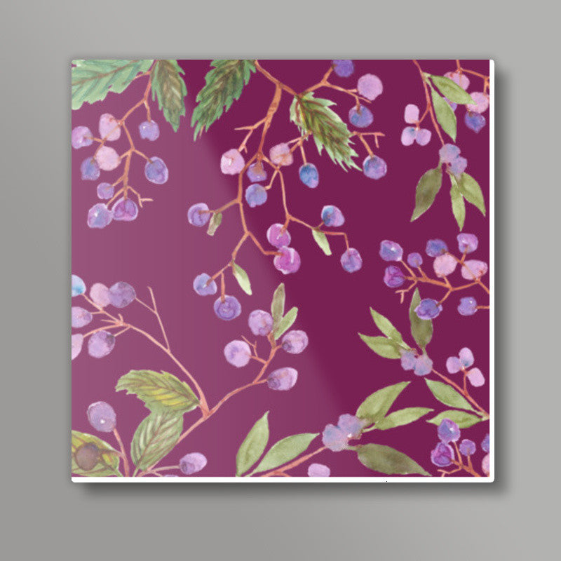 Watercolor Blue Berries Pattern Kitchen Backdrop Square Art Prints