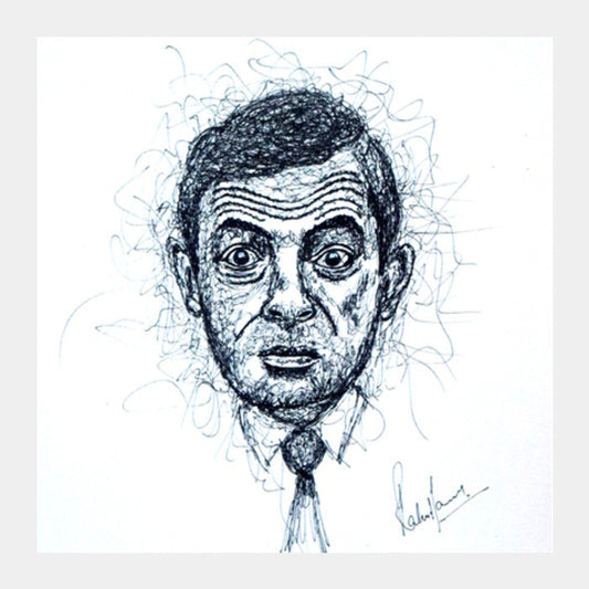 Mr Bean Scribbling Square Art Prints