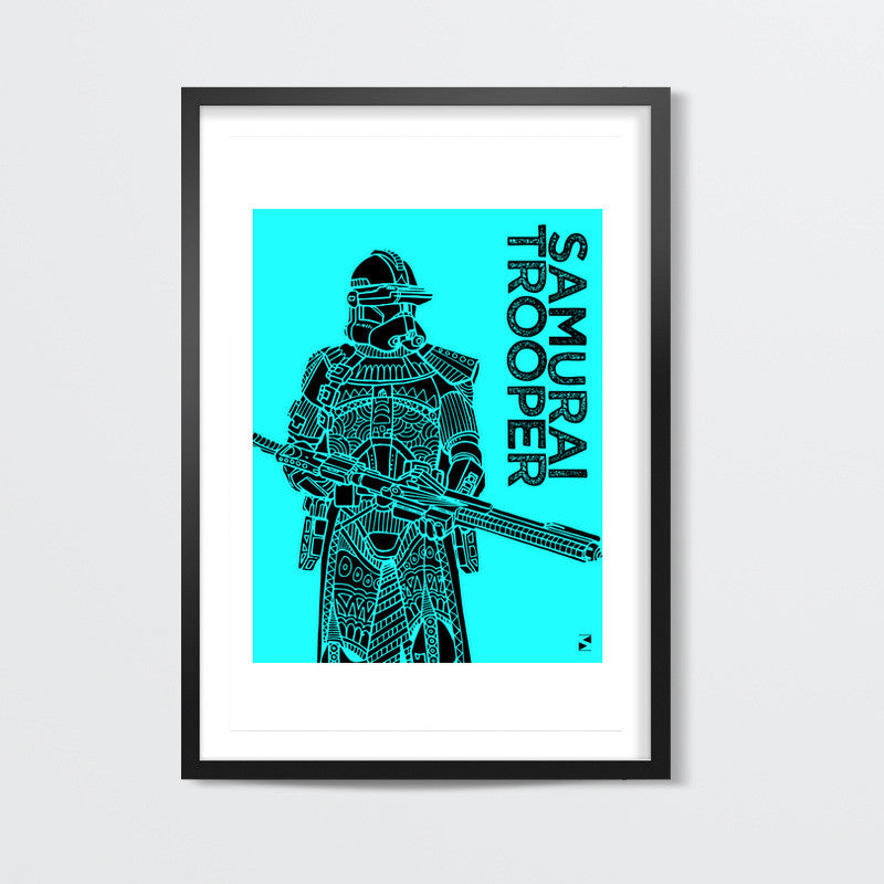 Samurai Trooper : Star Wars Inspired Original Art, Blue, Black, Pop Art, Trendy Graphic Art, Bold, Bright, Intricate Wall Art