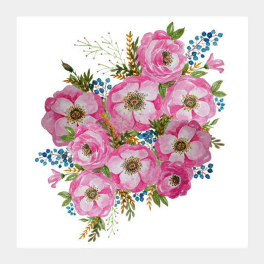 Pretty Pink Painted Flower Bouquet Summer Nature Square Art Prints