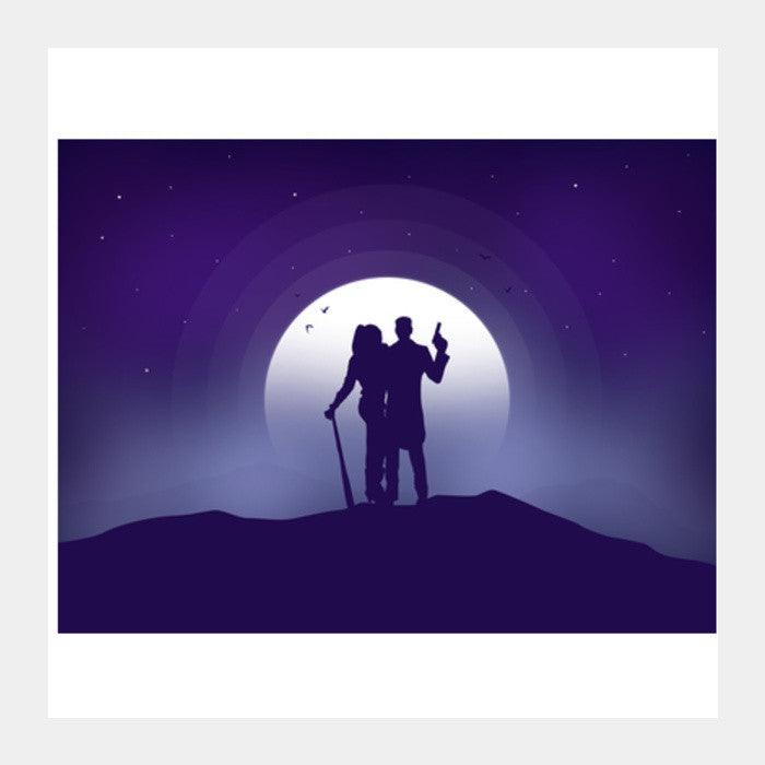 Joker & Harley Quinn Moon Night Square Art Prints