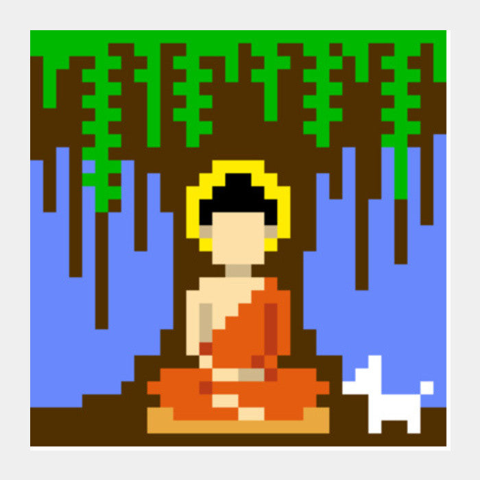 Buddha under a tree pixel Square Art Prints