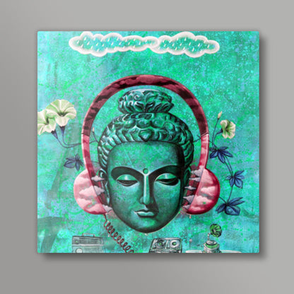 Headphone Buddha Square Art Prints