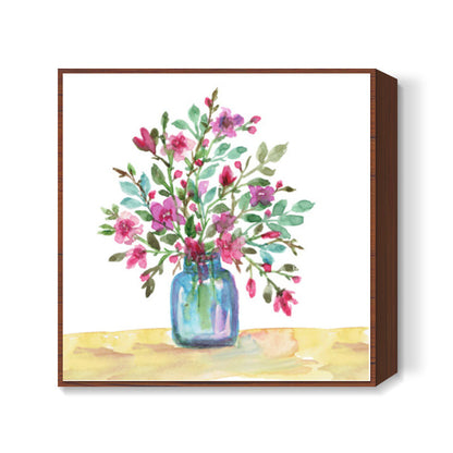 Blue Vase Floral Watercolor Bouquet Painting Summer Botanical Poster Square Art Prints