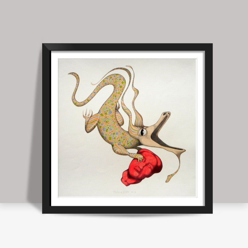 Dragon with Maos head Square Art Prints