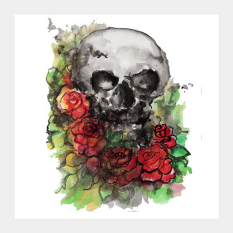 PosterGully Specials, a skull symbolize our morality and deaths relationship to life. Square Art Prints