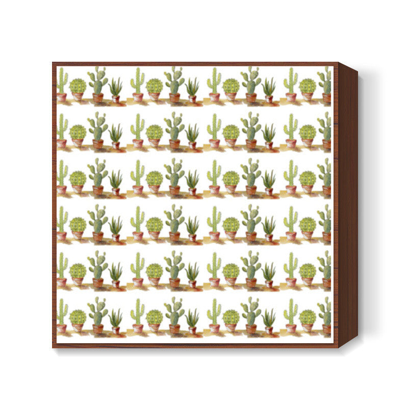 Potted Cactus Plant Rows Pattern Square Art Prints