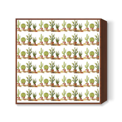 Potted Cactus Plant Rows Pattern Square Art Prints