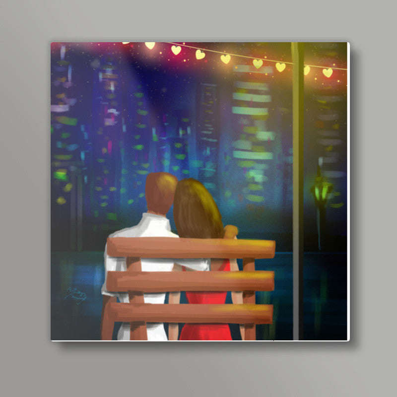 Bench couple Square Art Prints