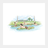 Memories - Swimming with a banyan trunk Square Art Prints