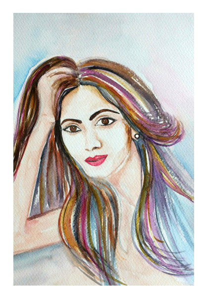 Beautiful Woman Portrait Hand painted Watercolor Fashion Illustration Wall Art