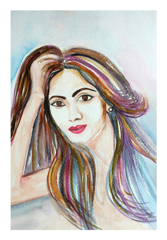 Beautiful Woman Portrait Hand Painted Watercolor Fashion Illustration Art PosterGully Specials