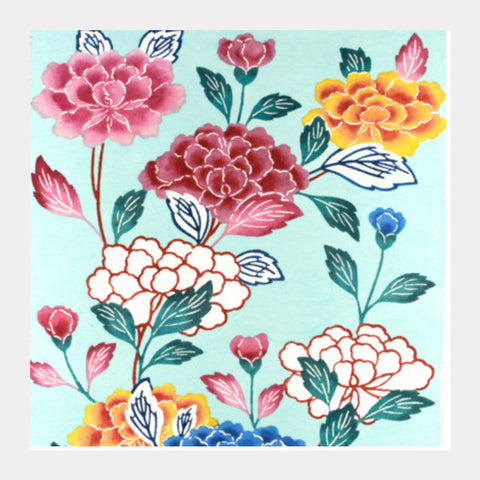 Bingata Panel With Tree Peonies By Mrs. Teruyo Shinohara And Her Pupils  Vintage Painting Square Art Prints PosterGully Specials