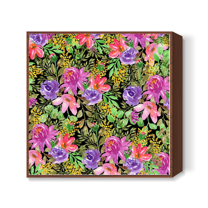 Colorful Chaotic Floral Spring Pattern Nature Background Square Art Prints