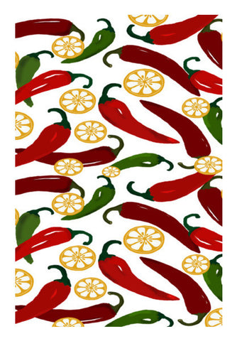 Wall Art, Red Green Chilli Peppers Food Background Illustration Wall Art