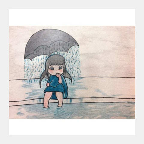 Lonely Girl | Sketch | Square Art Prints