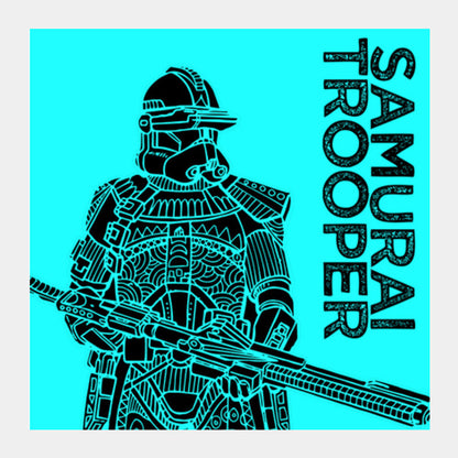 Samurai Trooper : Star Wars Inspired Original Art, Blue, Black, Pop Art, Trendy Graphic Art, Bold, Bright, Intricate Square Art Prints