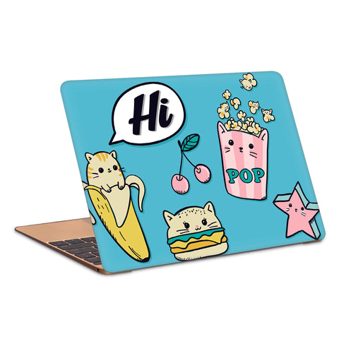 Cute Kitty Burger Popcorn Artwork Laptop Skin