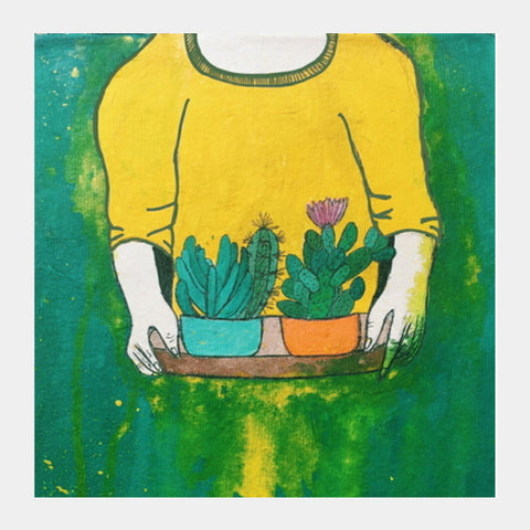 Cactus Girl Square Art Prints