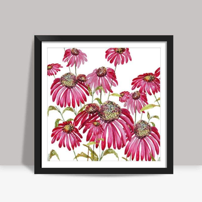 Pretty Pink Painted Flowers Spring Background Floral  Square Art Prints