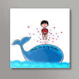 Whale U be My Valentine Square Art Prints