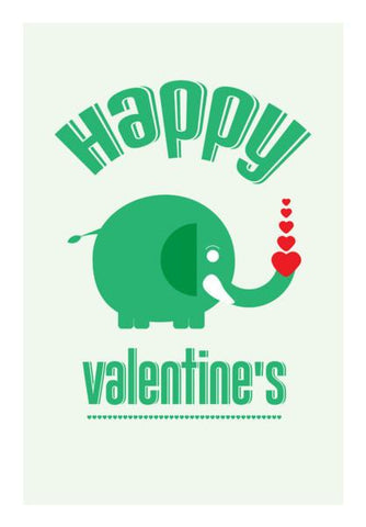 PosterGully Specials, Green cartoon elephant with valentines  Wall Art