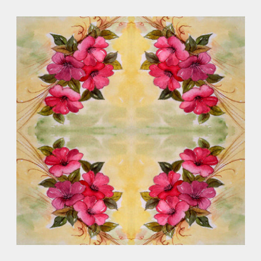 Square Art Prints, Pink Flowers Watercolor Square Art Print l Artist: Seema Hooda, - PosterGully