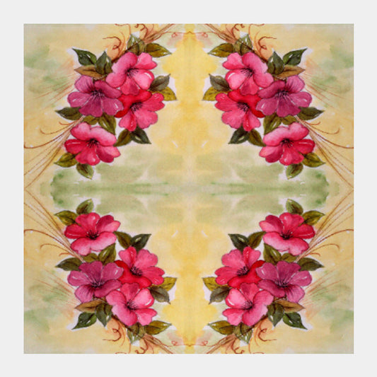 Square Art Prints, Pink Flowers Watercolor Square Art Print l Artist: Seema Hooda, - PosterGully