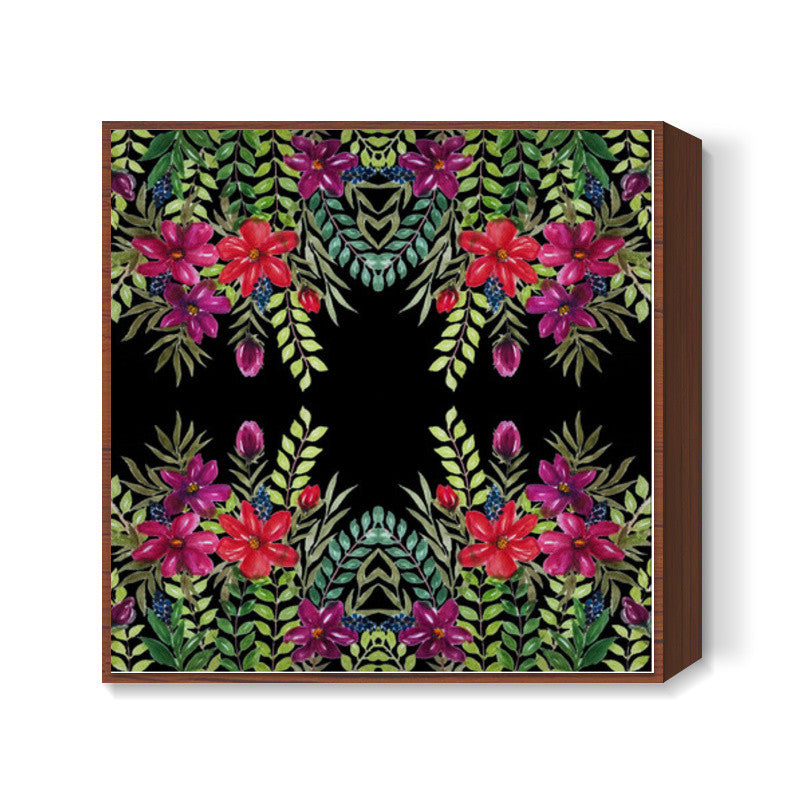 Watercolor Hand Painted Tropical Floral Pattern Background Square Art Prints