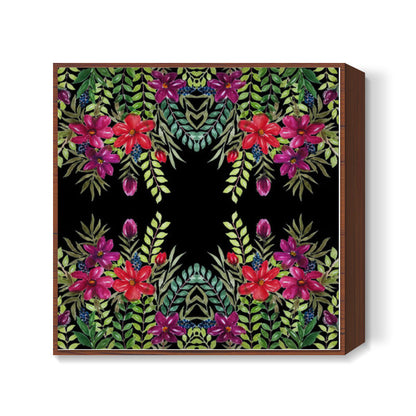Watercolor Hand Painted Tropical Floral Pattern Background Square Art Prints