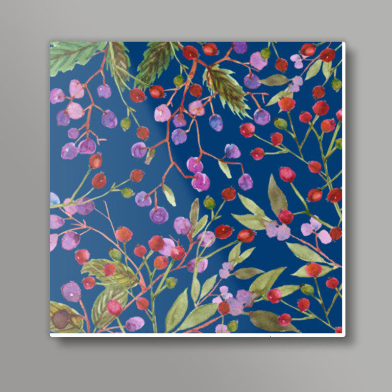 Cute Berries Pattern Summer Fruit Watercolor Backdrop Square Art Prints