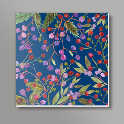 Cute Berries Pattern Summer Fruit Watercolor Backdrop Square Art Prints