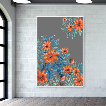 Orange Wildflowers Painting Floral Decor  Wall Art