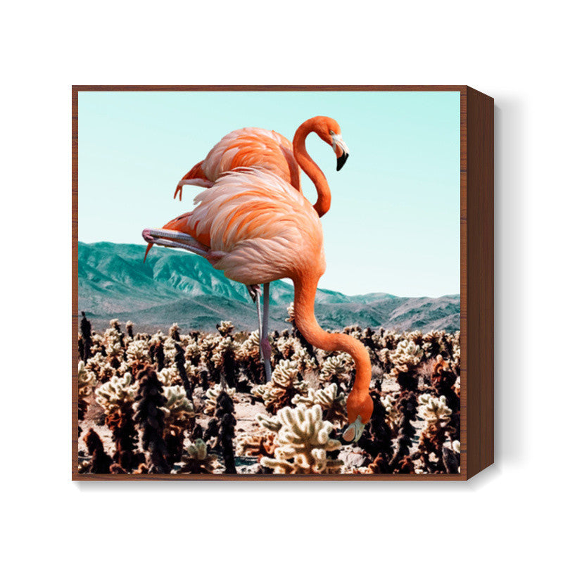 Flamingos in the Desert Square Art Prints