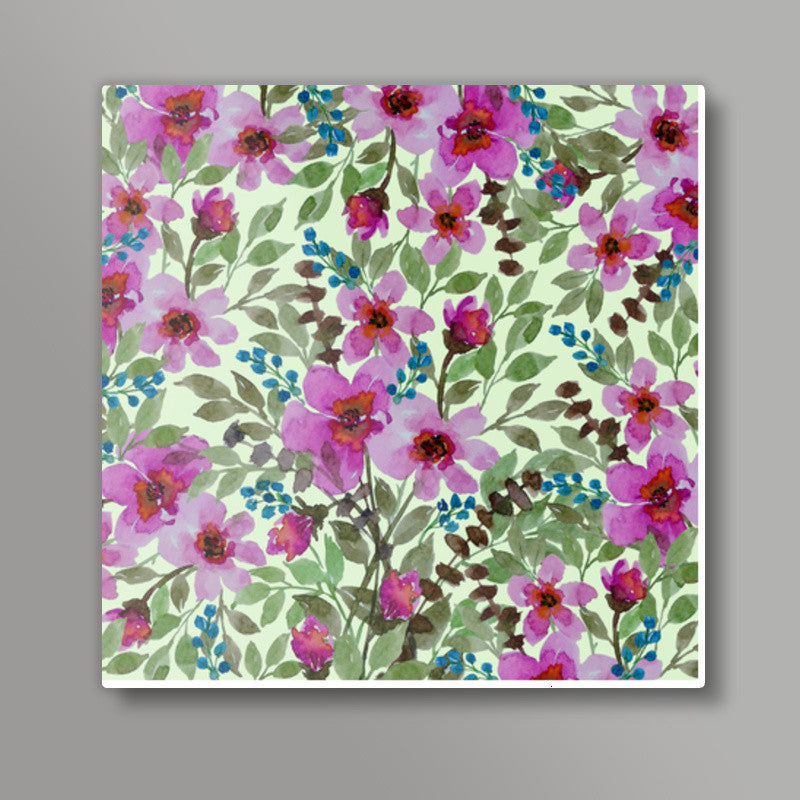 Hand Painted Pink Flowers Botanical Nature Pattern Square Art Prints