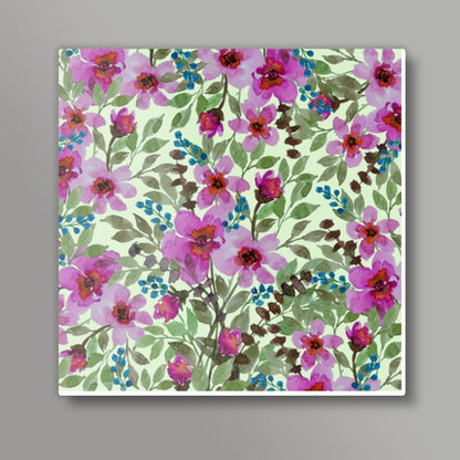 Hand Painted Pink Flowers Botanical Nature Pattern Square Art Prints