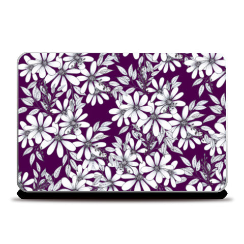 White Flowers on Purple Beautiful Floral design Laptop Skins