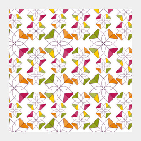 Flowers Retro Shapes Geometric Pattern On Multicolor Square Art Prints PosterGully Specials