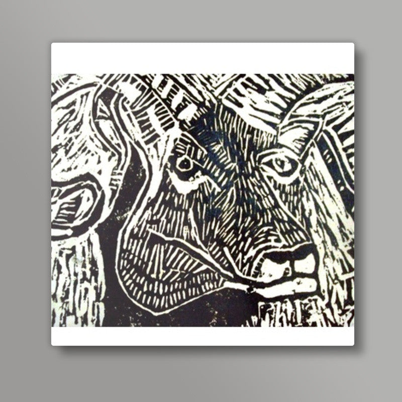 Lino Work- Ram Square Art Prints