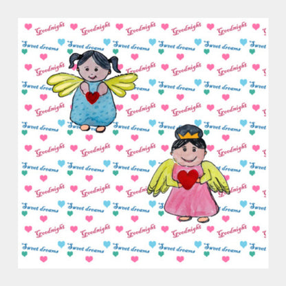 Square Art Prints, Cute Fairies Good Night Sweet Dreams Kids Nursery Square Art Prints