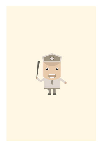 Cartoon Policeman With Stick Art PosterGully Specials