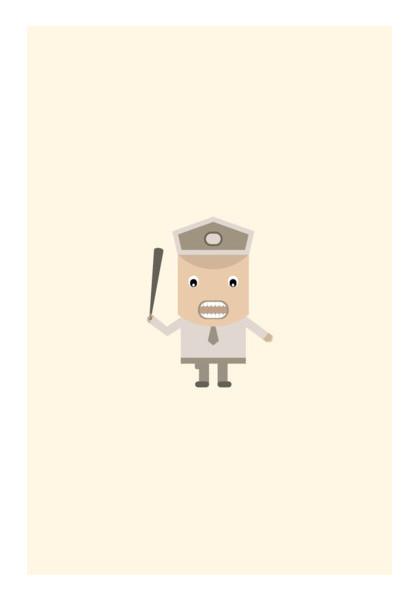 PosterGully Specials, Cartoon policeman with stick Wall Art