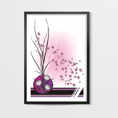 Abstract- Modern Art Flowers Pink Purple Black Doodle Style Wall Art