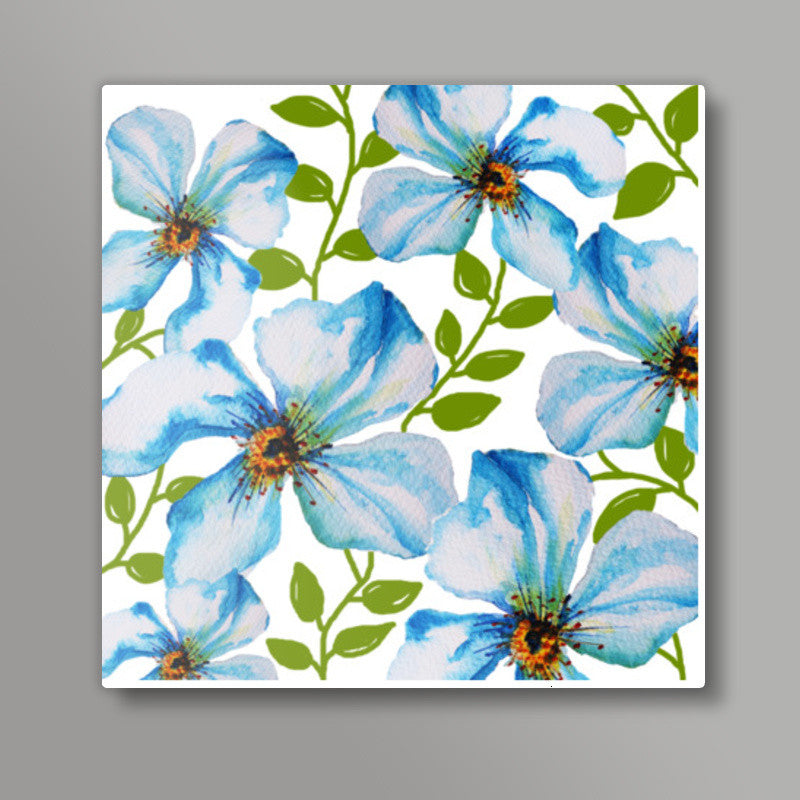 Blue Summer Blooms Floral Design Square Art Prints