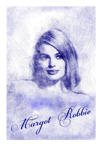 PosterGully Specials, Margot Robbie pen sketch Wall Art