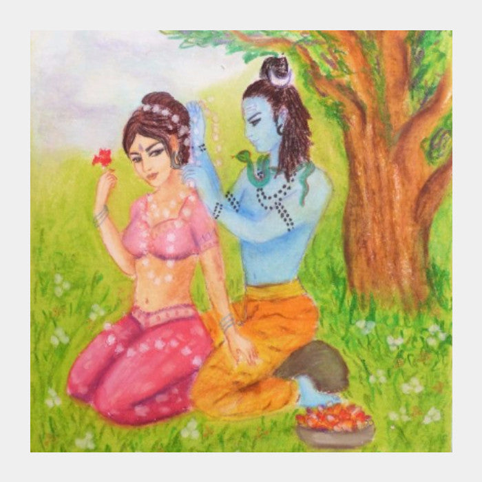 Square Art Prints, Shiva and Parvati Square Art | artist: Lalitavv, - PosterGully