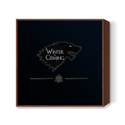 Winter is Coming Direwolf (Blue BG) Square Art Prints